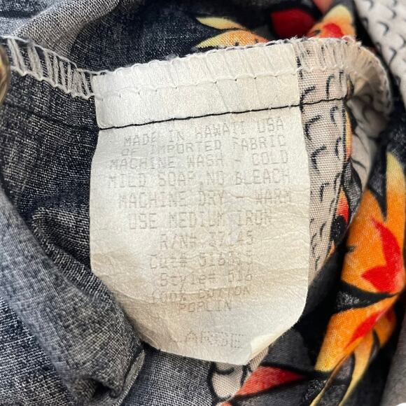 Hilo Hattie Black Floral Dragon Button Down Shirt Hawaiian Cotton Mens Size L - Picture 9 of 10